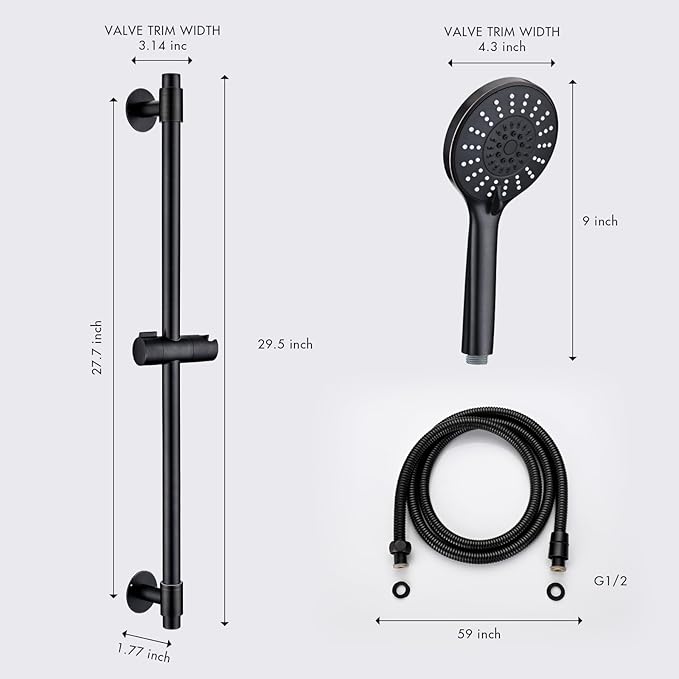 Adjustable Shower Slide Bar with 5-Function Handheld Shower Head, Stainless Steel Drill-free Mounted Slide Bar Combo with Extra Hose (Oil Rubbed Bronze)