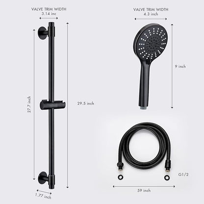 Adjustable Shower Slide Bar with 5-Function Handheld Shower Head, Stainless Steel Drill-free Mounted Slide Bar Combo with Extra Hose (Oil Rubbed Bronze)