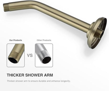 9 Inch Angled Shower Arm with Flange,Wall-Mounted Heavy Duty Stainless Steel, Shower Head Extension Extender Pipe Arm, For Fixed Bathroom Shower Head,Brushed Gold