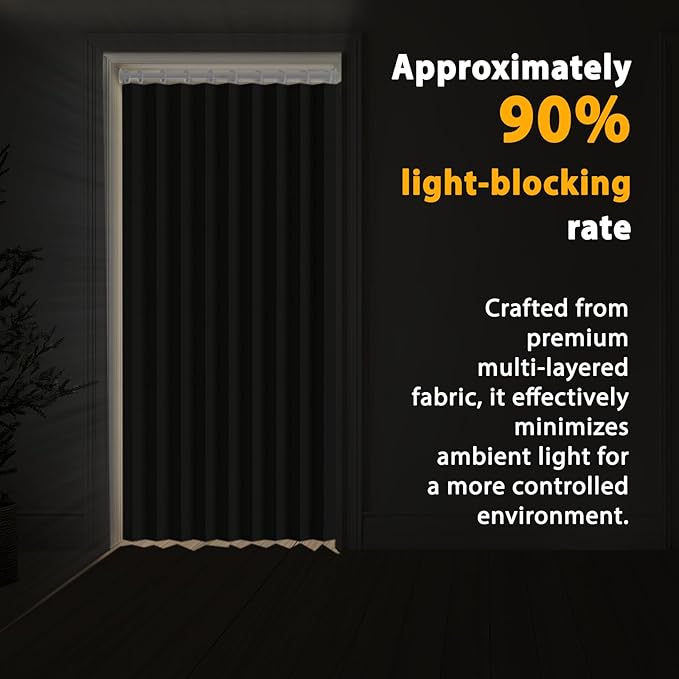 Accordion Door Curtain Set - 100% Blackout, with Curtain Rod Included, for Bedroom Privacy Protection (Off white-43 W x 78" L+Rod)