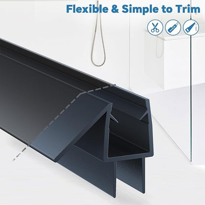 Shower Door Bottom Seal Strip, 2PCS Seal Strip, Clear PVC, 36" Length, Fits 6mm Thick Glass, Prevents Leaks, Easy Installation, No Adhesive Required (Black, 36in for 1/4"(6mm) Door)