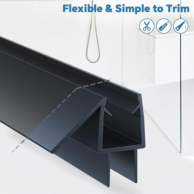 Shower Door Bottom Seal Strip, 2PCS Seal Strip, Clear PVC, 36" Length, Fits 6mm Thick Glass, Prevents Leaks, Easy Installation, No Adhesive Required (Black, 36in for 1/2"(12mm) Door)