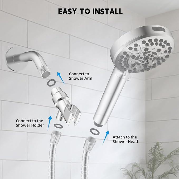 Hibbent Universal All Metal Handheld Shower Head Holder, Adjustable Solid Brass Shower Wand Holder, 2 Size Shower Bracket Holes for Bathroom, Fits All Handheld Showerhead Hoses & Shower Arm, Chrome