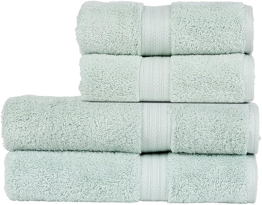 Christy Renaissance 4 Piece Blue Towel Set | 100% Egyptian Cotton | Luxury Bathroom Towels | Soft and Super Absorbent | 675 GSM | 2 Bath 2 Hand | Eggshell