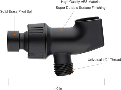 2PCS Universal Black Shower Arm Holder, Adjustable Mount Bracket with Brass Swivel Ball, Shower Head Stand - Matte Black
