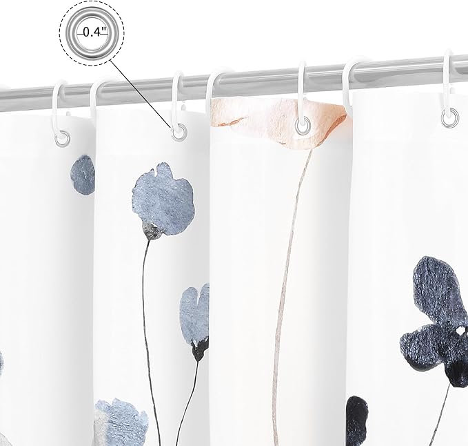 Gibelle Small Stall Shower Curtain 36 x 72, Narrow Half Watercolor Floral Fabric Shower Curtain, Blue Beige Flower Decorative Bathroom Shower Curtain Set