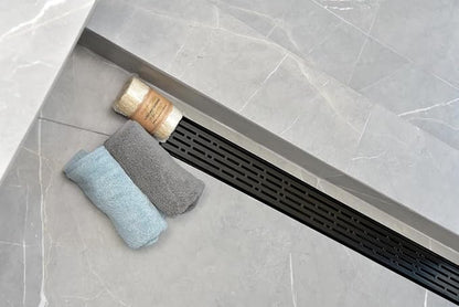 304 Stainless Steel Linear Shower Drain 60 Inch Matte Black Shower Drain Kit Broken Lane for Tile Floor Long Hair Catcher Strainer Grate Cover Bathroom (Matte Black, 59 Inch)