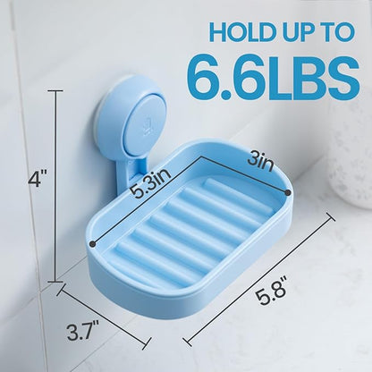 TAILI Soap Dish Bar Holder Suction Cup,Soap Saver with Powerful Vacuum Suction,Sponge Holder for Shower,Bathroom,Tub and Kitchen Sink, Universal Shower Accessories,Drill-Free,Removable,Blue