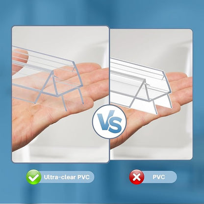 Shower Door Bottom Seal Strip, 2PCS Seal Strip, Ultra Clear PVC, 36" Length, Fits 12mm Thick Glass, Prevents Leaks, Easy Installation, No Adhesive Required (Ultra Clear, 36in for 1/2"(12mm) Door)