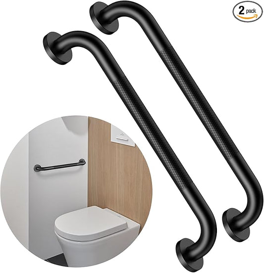 16 Inch Anti Slip Grab Bar for Shower, 2 Pack Munzong Oil Rubbed Black Bathroom Grab Bar, Knurled Handicap Balance Bar,Safety Hand Rail Support Elderly Senior