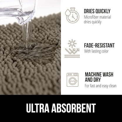 GORILLA GRIP Bath Rug Mat 36x24, Thick Soft Absorbent Chenille, Quick Dry Microfiber Mats, Rubber Backing Washable Shower Floor Rugs, Bathmat Runner, US Designed Bathroom Home Decor Accessories Latte