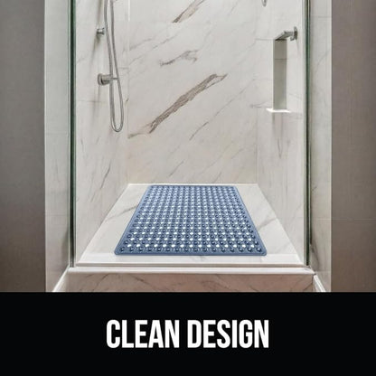 GORILLA GRIP Patented Square Shower Stall Mat, Small Bathtub Floor Mats for Stand Up Showers, Suction Cups and Drainage Holes, Machine Wash, Soft on Feet, Bathroom Accessories 21x21 Inch, Navy Blue