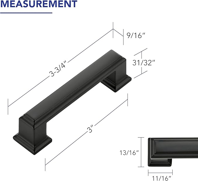 Ravinte Hardware 15 Pack Matte Black Cabinet Pulls, 3 Inch (76mm) Hole Center Zinc Alloy Drawer Handles for Kitchen Cabinets, Cupboards, Dressers, Square Solid Metal Hardware