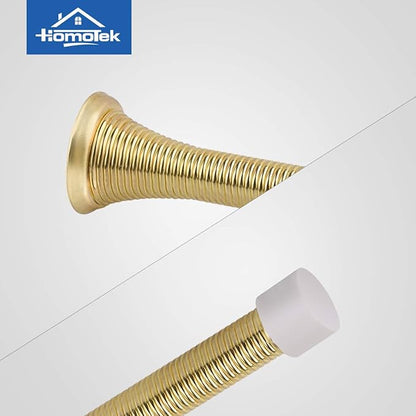 HOMOTEK 30 Pack Spring Door Stopper with Rubber Bumper 3-1/8" Flexible Spring Heavy Duty Wall Door Stop Low Mounted Door Bumper for Home (Bright Brass)