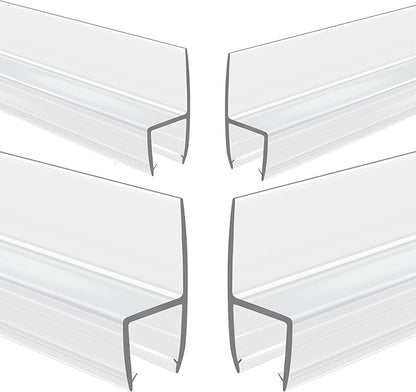 4-Pack Frameless Shower Door Side Seal Strip Shower Door Bottom Seal Shower Door Sweep for 1/4 Inch Thick Glass, Vertical H-Type Glass Door Seal Stop Leaks. (4-Pack x 45" Length)