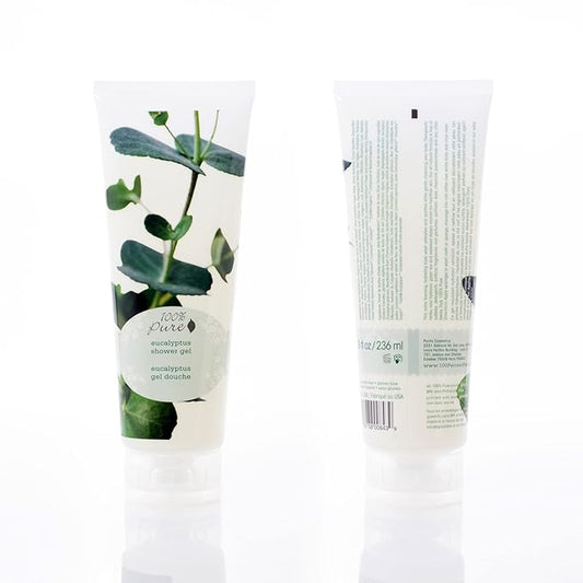 100% PURE Eucalyptus Shower Gel Natural Foaming & Hydrating Body Wash - Deeply Moisturizing Gentle Soap Cleanser for All Skin Types, Even Sensitive - Gluten-Free - 8 Fl Oz