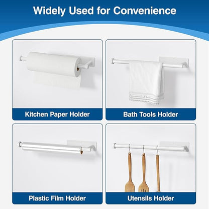 Paper Towel Holder - Self-Adhesive or Drilling, White, Wall Mounted, SUS304 Stainless Steel Kitchen Roll Dispenser Under Cabinet
