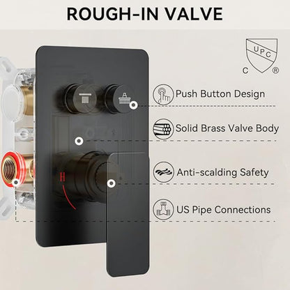 Shower Faucets Sets Shower System Matte Black, STARBATH 12" Ceiling Mount Rain Showerhead and 8" Wall Mounted Rainfall Shower for Couples, On Off Button Valve Dual Head Shower Systems Complete