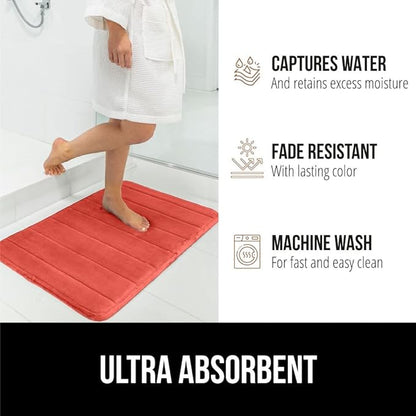 GORILLA GRIP Memory Foam Bath Mat, Soft Absorbent US Designed Bathroom Rug, Gripping Dots Machine Washable Bathmat, Cushioned Floor Mats, Shower Sink Rugs Room Décor Accessories, 30x20 Coral