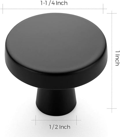 Ravinte 5 Pack Drawer Pulls 1-1/4 Inch Matte Black Kitchen Cabinet Knobs Solid Round Black Dresser Handles for Simple Cupboard Hardware