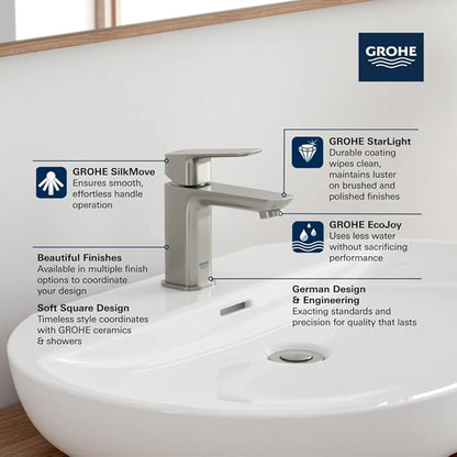 Grohe 101899EN00 Cubeo Single Hole Single Handle S-Size Bathroom Faucet, Less Drain, 1.2 GPM, Brushed Nickel