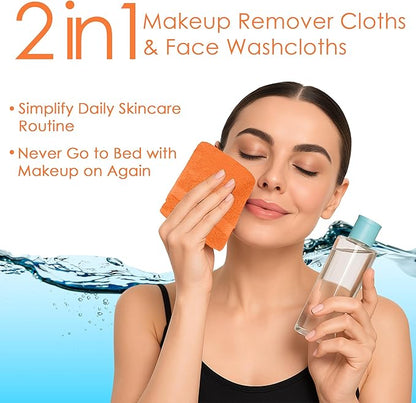 DAN RIVER 12-Pack Premium 100% Cotton Orange Face Towels – Reusable Face Towel Set, Soft & Absorbent Luxury WashCloths for Bathroom & Body – Hand and Face Towels, 550 GSM (12x12 in)