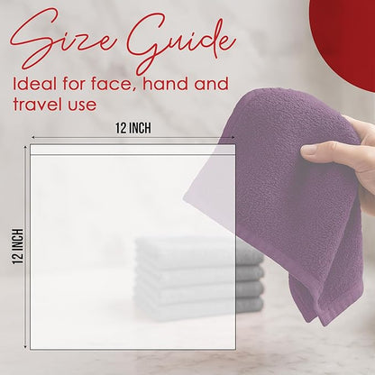 RIVERSIDE 12 Pack Washcloths - 12x12 Inches, 400 GSM, 100% Ring-Spun Cotton - Soft, Absorbent & Durable Face and Body Towels - for Bathroom, Spa, Gym, Makeup Removal & Everyday Use - Purple Passion