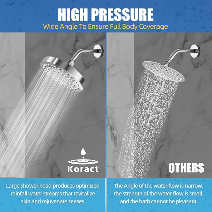 Shower Head High Pressure Rain Premium Quality Luxury Design Anti-Clogging Silicone Nozzles Adjustable Replacement for Bathroom Shower Heads (6 inch Round) (Luxury Polished Chrome 6" Round)