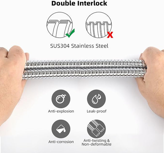 Hibbent All Metal Shower Hose, 119 Inch Stainless Steel Extra Long Shower Hose Replacement, Brass Insert & Nut, Anti-Twist Handheld Shower Head Hose Extension, Flexible Shower Hose Attachment, Chrome