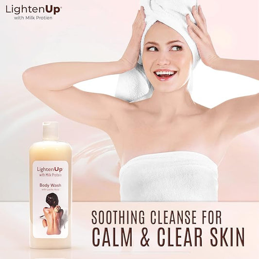 Lighten-Up LightenUp Lactic Acid Body Wash - 33.8 Fl oz / 1000 ml - Exfoliating Shower Gel, with Shea Butter and Coconut Oil, For All Skin Types