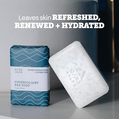 Oars + Alps Eucalyptus Superfoliant Exfoliating Bar Soap for Men, Deep Cleaning & Exfoliating Soap with Jojoba Beads, Made with Clean Ingredients, All Skin Types, Cruelty Free, 3pk, 6oz