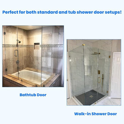Shower Door Hardware Kit for Frameless Corner Shower Setup, Includes Hinges, Square Pull Handles, U-Clamps and Connector, for 5/16"–3/8" Glass, Bathtub or Standing Shower Use, Chrome