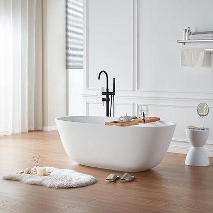 Cpingao (63"Lx31.5"Wx22"T) Stone Resin Solid Surface Freestanding Bathtub, Modern Elegant Design Soaking Stand Alone Tub, Matte White, Chrome Drain and Overflow Included 8823A