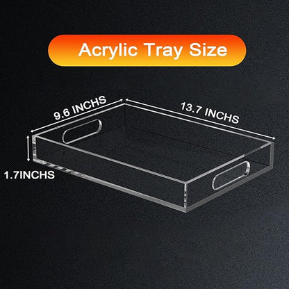 Acrylic Organizer Tray with Handles - Bed Table, Lucite Organizer for Bench, Coffee Table, Countertop, Kitchen, Bathroom, Living Room, Powder Room