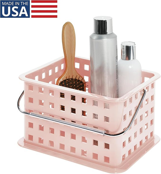 iDesign Small Shower Caddy with Handle, Portable Shower Organizer for Dorm or Bathroom, Pink