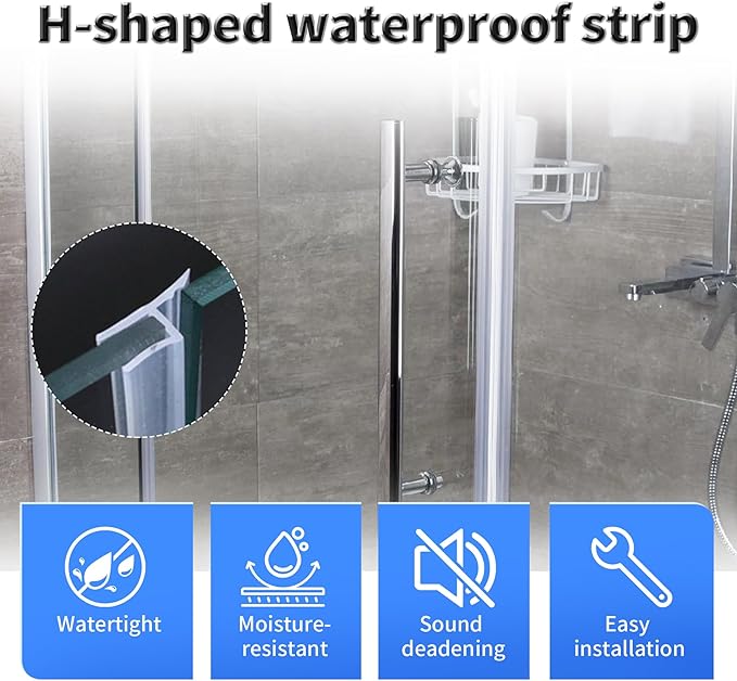 Shower Door Side Seal Strip,39 Inch H-Type Frameless Shower Door Seal, H-Type Shower Door Sweep for 5/16"(8mm) Thick Glass