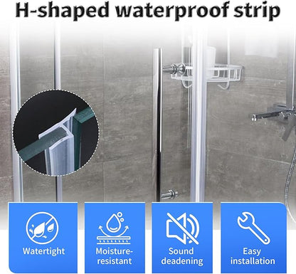 Shower Door Side Seal Strip,39 Inch H-Type Frameless Shower Door Seal, H-Type Shower Door Sweep for 1/4"(6mm) Thick Glass