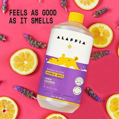Alaffia Babies & Kids Bubble Bath, Lemon Lavender, Pump Included – Gentle Cleanser with Raw Shea Butter and Lemon Balm, 32 Fl Oz