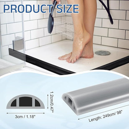 uxcell Shower Water Barrier, 98" Silicone Splash Guard Shower Water Stopper Retention System for Bathtub Sink Washing Machine Dry and Wet Separation, 1.18"W x 0.47"H, Gray