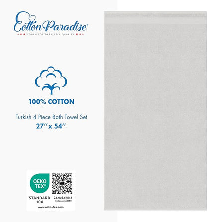 Cotton Paradise 4 Piece Turkish Bath Towels for Bathroom, 100% Cotton Extra Large Soft Plush Towels Bathroom Set, Silver Grey