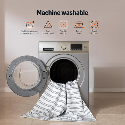 Amazon Basics Geometric Jacquard Fabric Shower Curtain for Bathroom, Lightweight, Waterproof and Washable, 72" W x 80" L, Grey Striped