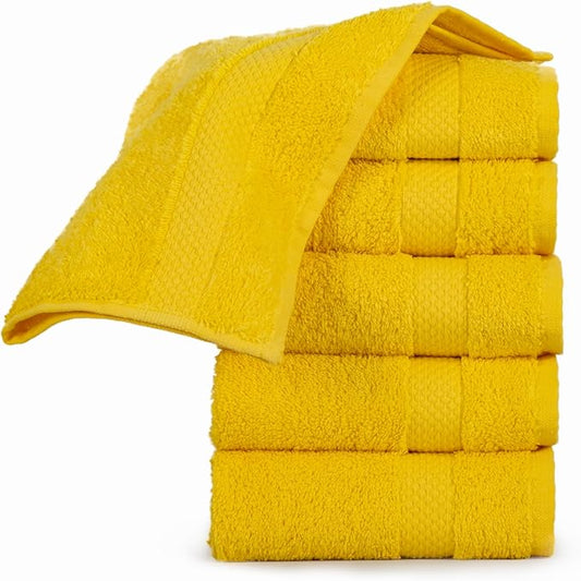 Hencely Premium 6-Pack Washcloths 12x12 Inches Soft Turkish Cotton High Absorbent and Quick Dry Dishtowel for Kitchen and Bath (Wash Cloth 6 Pack, Yellow)