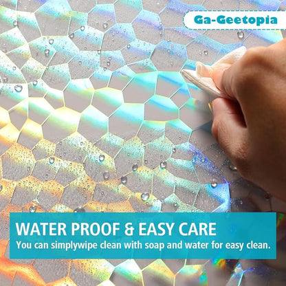 Ga-Geetopia Holographic Narrow Size 3D EVA Shower Curtain Liner Water Cube, 36x72 Premium Light Weight Plastic Bathroom Shower Curtain with Rustproof Metal Grommets
