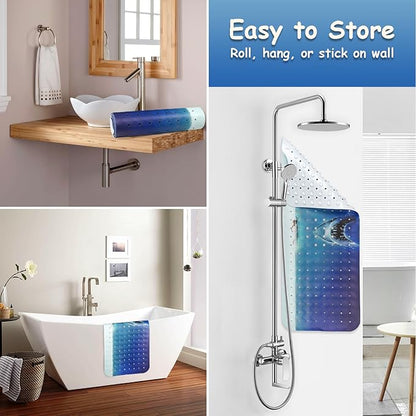 Bathtub Mat Non Slip, Shark Extra Long Bath tub Mat Shower Floor Mat with Suction Cups and Drain Holes for Adults Kids Elderly 40 X 16 Inch