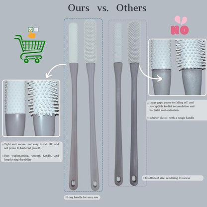 Toe Cleaning Brush with 15.7" Long Handle,Foot Scrubber in Shower,No Bending, Ideal for Seniors, Expecting Mothers, Men & Women | Foot Scrubber & Anti-Itch Exfoliating Brush (2 Pack) (Grey)