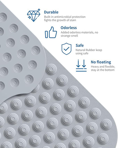 Bligli Bathtub Mat Non-Slip Without Suction Cups, 39x16inch Extra Long Bath Mats for Shower Bathroom, Machine Washable Natural Rubber Shower Tub Mat (39x16inch, Gray)