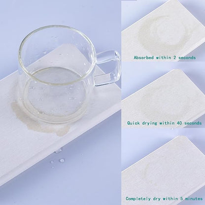 2 Pcs Water Absorbing Stone Trays, Kitchen/Bathroom Sink Soap Dish, Diatomite Tray Used for Hand Soap & Cosmetic Bottles in The Modern Home, 4" W x 8.3" L, White