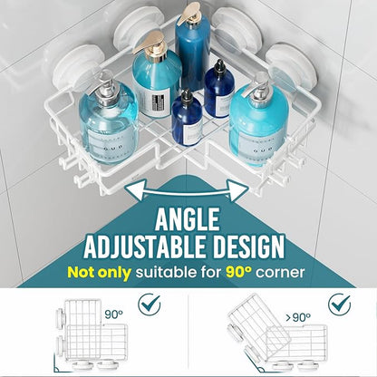 TAILI Corner-adaptive Suction Cup Shower Caddy 2 Pack, Stainless Steel Rustproof Corner Shower Shelves, Drill-Free Wall Mounted Baskets, Large Capacity Removable Suction Cup Bathroom Organizer, White