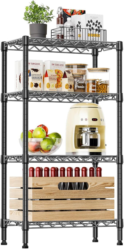 IZEUK 4 Tier Steel Storage Shelves, Heavy Duty Metal Shelf Wire Shelving Rack for Pantry, Kitchen, Living Room, or Office Organization (11.8" D x 21.7" W x 39.5" H, 1000LBS, Black)