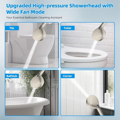 Hibbent All Metal CUPC Certified Shower Head, 8'' High Pressure Rainfall Shower Head, Handheld Showerhead Combo, 12'' Adjustable Extension Arm, 10 Sprays, 71'' Hose, Showerhead Holder, Brushed Nickel